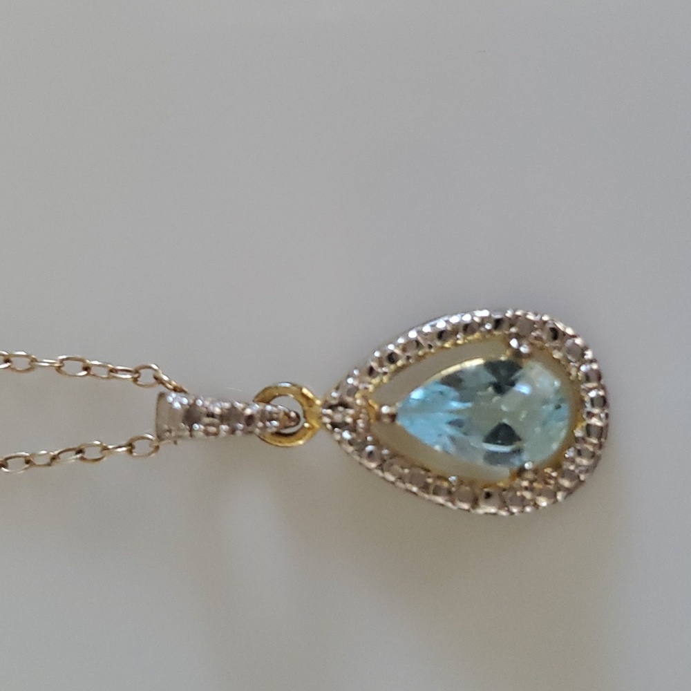 Robert Seeman 925 Sterling Silver Pear Blue Topaz Pendant Necklace.